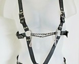 Black Leather Adjustable Body Harness with Braided Metal Bit - $148.50