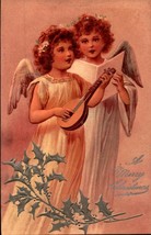 Vintage Embossed POSTCARD- &quot; A Merry Christmas&quot; Two Angels Singing Bkc - £2.72 GBP