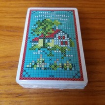 Vintage Cross Stitch House Tree Garden Playing Cards Western Plastic Coated NIP - £6.89 GBP