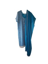 Naseem&#39;s Collection Blue Floral Kurta with Matching Peacock Blue Dupatta - $43.44