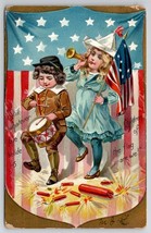 Fourth Of July 4th Victorian Marching Children Drum Horn Flag Tuck Postcard N27 - £10.40 GBP