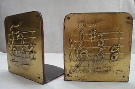 antique ARTS CRAFTS MUSIC NOTES BOOKENDS mission brass plate book end music - £218.15 GBP