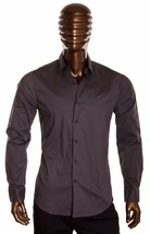 Gray long sleeve dress shirt Men&#39;s slim fit casual dress button up shirt... - £22.90 GBP
