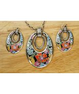 BRIGHTON Jewelry Painted Poppies Flower Pendant Necklace & Earrings Set - €72,32 EUR