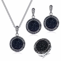 FNIO charm crystal jewelry set pendant round necklace earrings fashion B... - $23.60