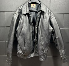 Vintage 90&#39;s Pepsi Mens Bomber Jacket Black Zipper Lined Leather Size Large - £31.37 GBP
