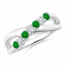 ANGARA Round Emerald and Diamond Crossover Ring for Women in 14K Solid Gold - £973.75 GBP
