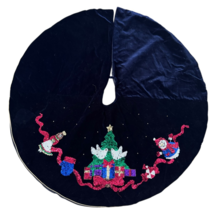 Navy Blue Velvet Christmas Tree 45 in Skirt Gold Trim w/Sequin Appliques - $39.59