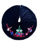 Navy Blue Velvet Christmas Tree 45 in Skirt Gold Trim w/Sequin Appliques - $39.59