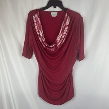 Soft Surroundings Size Medium Red White Tie Dye Bohemian Cowl Neck Blouse - £11.13 GBP