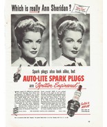 1948 Auto Lite Print Ad Spark Plugs Automobile Car Ann Sheridan 8.5&quot; x 11&quot; - £14.85 GBP