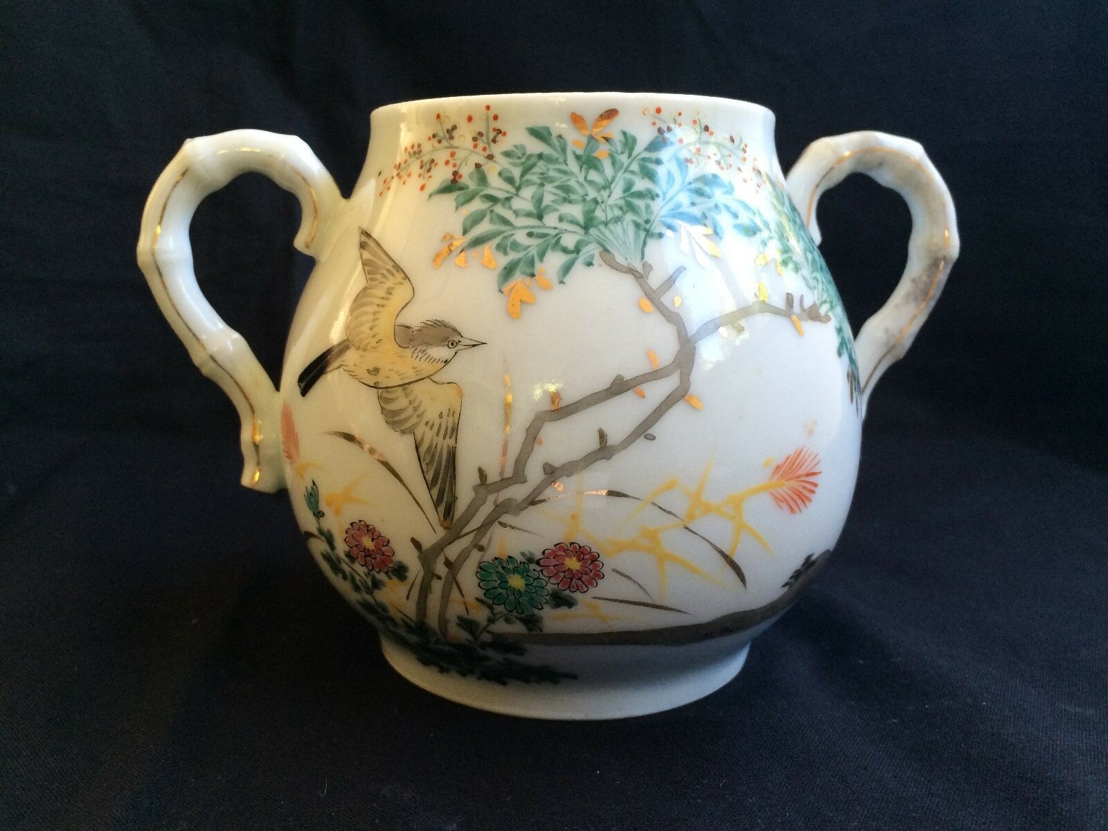 Antique porselein chinese mug birds / blossom with 2 lids. Marked 6 kara... - $149.10