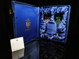Faberge Xenia Ruby Red &amp;  Emerald Green Cut to Clear Cased Crystal Wine Glass - £338.99 GBP