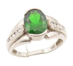 925 Sterling Silver Vintage Ring Elegant Green CZ Statement Band Sz 9.5 ... - $43.43