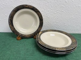 Set Of 4 Franciscan Nouvelle Ebony Rim Soup Bowls / Plates - £234.54 GBP