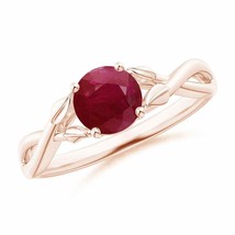 ANGARA Nature Inspired Ruby Crossover Ring with Leaf Motifs in 14K Gold - £609.37 GBP