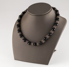 Sterling Silver Fancy Bead and Onyx bead Strand Necklace with Toggle Cla... - $534.61