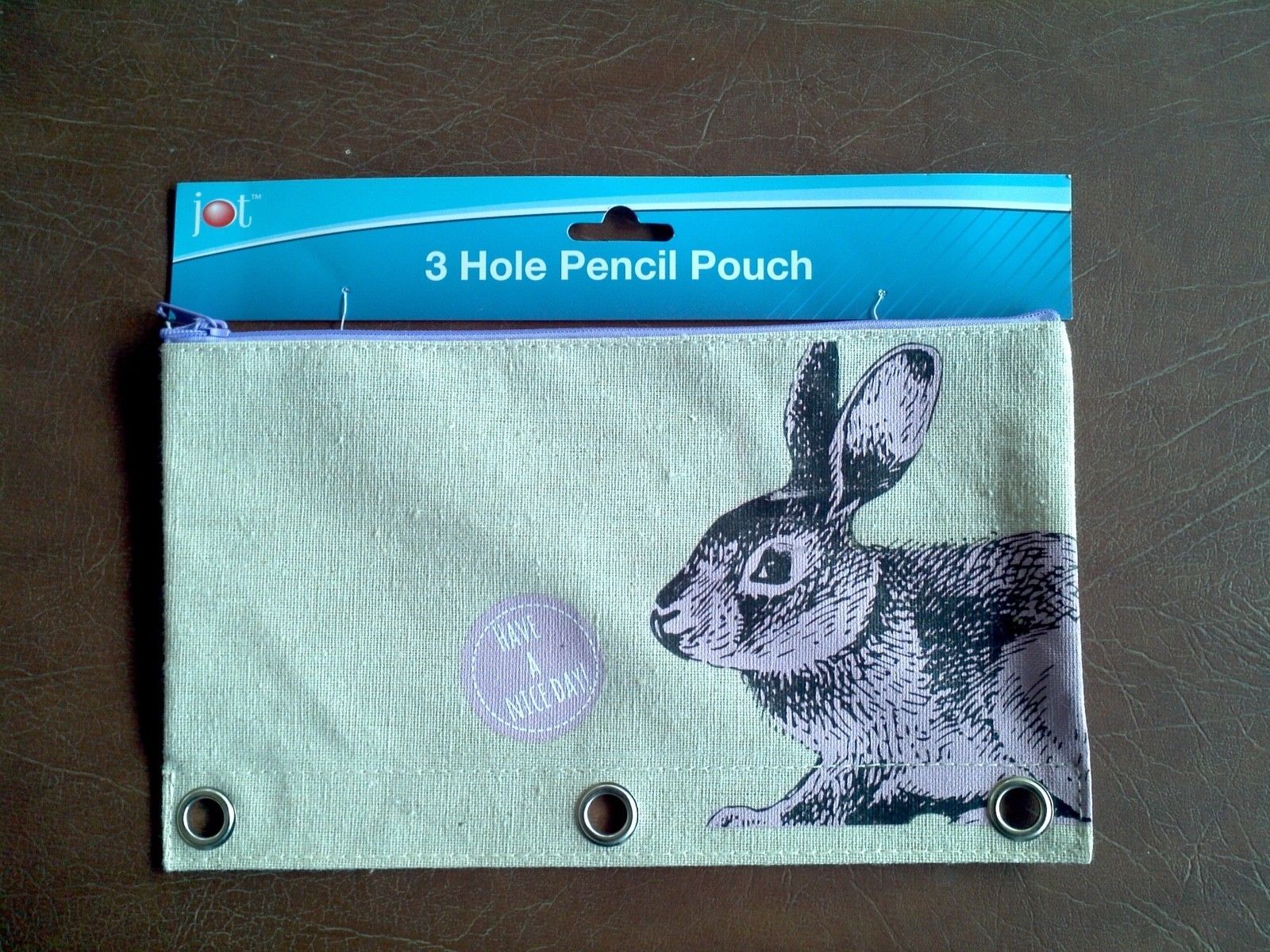 Linen Zippered 3 Ring Pencil Holder Pouch Animal Design - $9.90