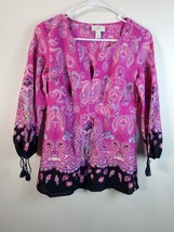 Ann Taylor LOFT Blouse Top Women Size XS Pink Paisley Print Side Zipper Pullover - £13.37 GBP