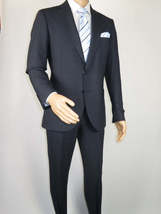 Men Suit BERLUSCONI Turkey Italian Wool 180's Single Breasted 623-03 Navy Plaid image 2