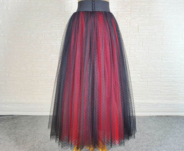 Black and Red Dot Tulle Midi Skirt Outfit Women Plus Size Midi Party Skirt