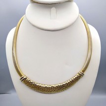 Vintage Bib Collar Necklace with Hammered Bar, Gold Tone Radiator Hose Chain - £59.36 GBP