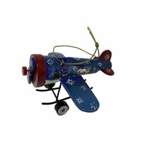 Blue and Red Christmas Airplane Ornament 3 inch Hanging - £5.59 GBP