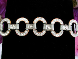 Rhinestones On Copper Links Bracelet Vintage Silvertone Material 7.5 To 9 Inches - £13.58 GBP