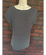 Talbots Short Sleeve Blouse Large Black White Striped Dolman Stretch Shi... - $13.30