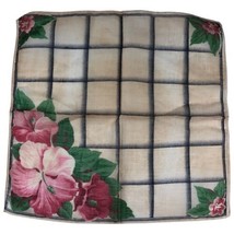 Vintage Plaid Trellis Floral Pink HibiscusTropical Handkerchief Green Pink  12” - £14.80 GBP