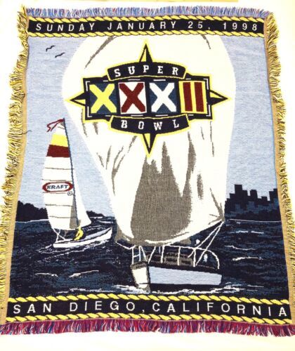 NFL Superbowl XXXII 32 San Diego, CA Throw Blanket Tapestry Sailing Boat... - $14.24