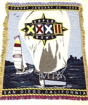NFL Superbowl XXXII 32 San Diego, CA Throw Blanket Tapestry Sailing Boat 51 x 42 - £11.19 GBP