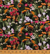 Cotton Cactus Cacti Succulents Saguaros Flowers Fabric Print by the Yard D368.50 - £23.42 GBP