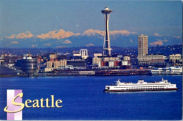 Postcard Washington Seattle View Space Needle Ferries Snow Capped Mountains 6x4&quot; - £3.89 GBP