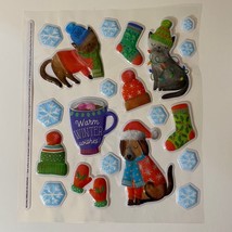 Dog Cats Snowflakes Socks Puffy Winter Christmas Window Cling Stickers - $9.99