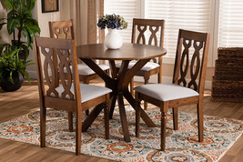 An item in the Antiques category: Sabriel Gray Fabric Upholstered and Walnut Brown 5-Piece Dining Set