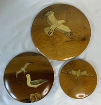 MyrtleWood Oregon Sea Birds Round Wall Art Plaques HandPainted  Lot Of 3 Vintage - £49.24 GBP