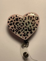 retractable badge holder Heart With Leopard Print - £7.75 GBP
