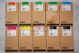 Lot Of 10 OEM Epson Stylus Pro 4900 O,G,C,VM,Y,VLM,MBK Inks T653A/B, T65... - £178.27 GBP