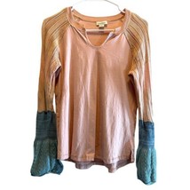 Sundance Long Sleeve Shirt Knit Bell Sleeves Pink Blue Size Small - £23.63 GBP