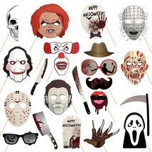22 Pcs Halloween Photo Booth Props Sign Kit - Spooky Skull Mask Death Day Fiesta - £18.21 GBP