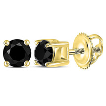 14k White Gold Round Black Color Enhanced Diamond Solitaire Stud Earrings 1/2 - £218.93 GBP