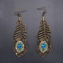 Fashion Ethnic Rhinestone Peacock Eye Drop Earrings Women Vintage Dangle Earring - £7.04 GBP