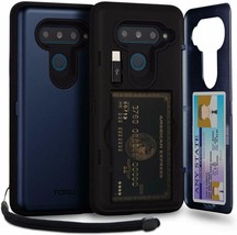 TORU CX PRO LG V40 ThinQ Wallet Case Blue with Hidden Credit Card Holder ID Slot - £32.86 GBP