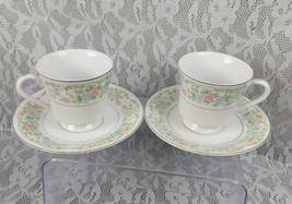 IDYLIC Footed Cups &amp; Saucers Fine China Of Japan Set of 2 (4 Pieces) Floral  - $19.99