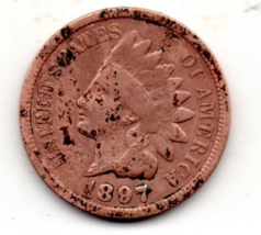 1897 Indian Head Cent Circulated  - $111.19 MXN