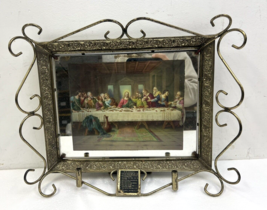 Vintage LAST SUPPER Mirror Print gold frame wall art antique religious decor 50s - £31.45 GBP