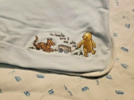 Classic Winnie Pooh Baby Blanket Blue My Favorite Game is One With You Tigger - $49.48
