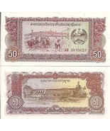 10 notes Laos P29b, 50 Kip, Nam-Ngum hydroelectric dam / rice planting, ... - $456.16 MXN