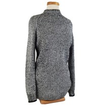 Calvin Klein Sweater Black White Chunky Knit Medium Acrylic Mohair Mock ... - $17.99